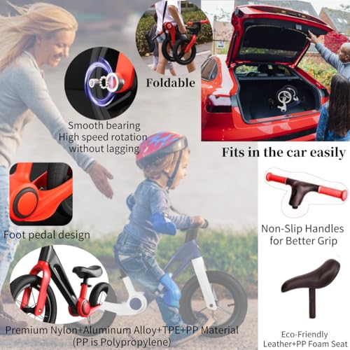 Little Bean Faltbares Kinder-Laufrad Aufsitzspielzeug für Jungen und Mädchen im Alter von 2 bis 5 Jahren, Laufrad für Kleinkinder, verstellbare Sitzhöhe, Geschenk für Kinder, Sport im Freien – Bild 4