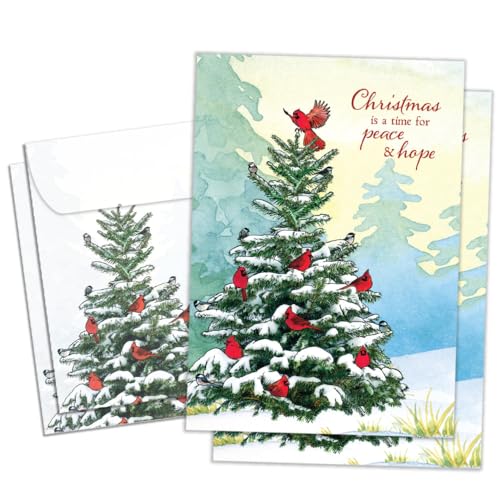 Tree-Free Greetings - クリスマスグリーティングカード - アートフルデザイン - カード2枚 + お揃いの封筒 - 米国製 - 100%再生紙 - 5インチx7インチ - カーディナルピース (GT69329)