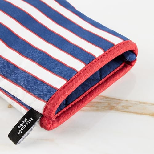 Image of kate spade new york Botanical Stripe Mini Oven Mitt 2-Pack Set, 5.5 inch x 8 inch, Navy Blue /Red