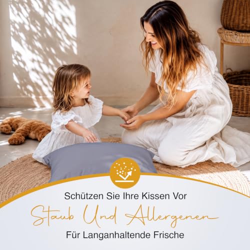 wasserdichte Kissenbezüge Mit Reißverschluss Grau 50x70cm, 2er, Gegen Bettwanzen – Ansicht 5