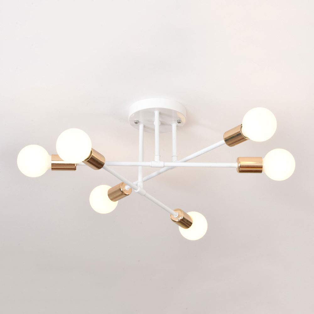 WEZXRLZNE Nordic Modern Long Rod Adjustable Sputnik Chandelier 6 E27 Base Indoor Semi Flush Mount Ceiling Creative Home Decoration Lighting Fixture for attic Laundry Room Bedroom(White)