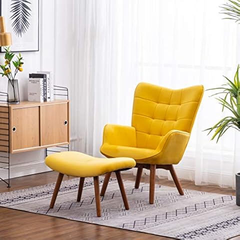 Roundhill Furniture Leiria Contemporary Silky Velvet Tufted Accent Chair with Ottoman Cover