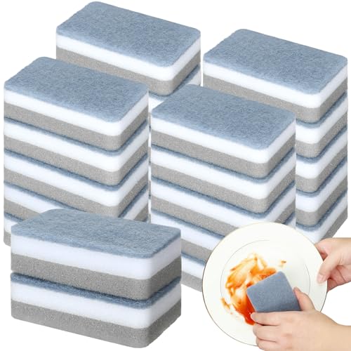 Image of Sponges Wrapped 48 Pack Kitchen Dishwashing Sponge Bulk Non Scratch Scouring Pad Odor Free Grey Sponge Wipes Suitable Household Cleaning Dishes for Travel Apartments