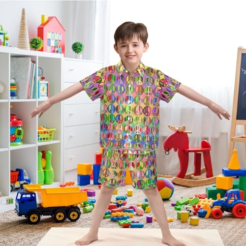 Image of visesunny Funny Boy's 2 Pieces Shirt and Short Set Casual Shirts Short Sleeve Beach Shorts Summer Outfits for 3-10 Years Kids