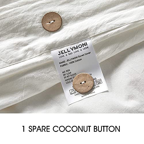 Jellymoni Twin Size Pure White 100% Washed Cotton Duvet Cover Set, 2 Pieces Luxury Soft Bedding Set With Buttons Closure. Solid Color Pattern Duvet Cover(No Comforter) #TOP5