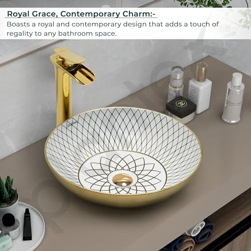Image of Plantex Table Top Wash Basin For Bathroom /Designer Ceramic Basin /Countertop Vessel Sink Basin - Indo-European Collection (NC-664, 16 x 16 x 5 Inch)