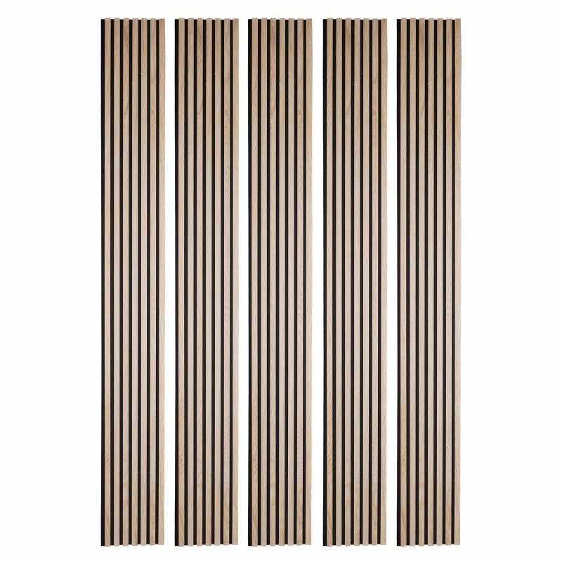 Lot de 5 Panneaux tasseaux bois 250 x 30 x 2 cm - décor chêne clair fond noir - 3,75m²