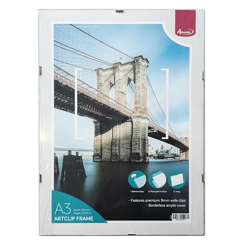 Marcos de fotos A3 con clip, sin marco, marco para certificados, con plexiglás acrílico transparente (tamaño A3, 297 x 420 mm), 1 paquete