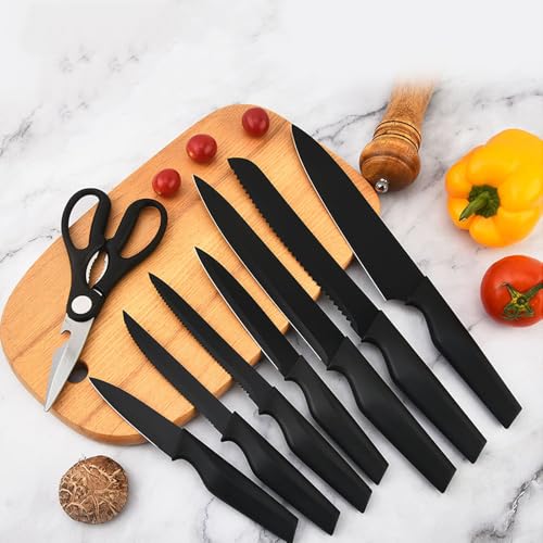 Knife Set, 14Pcs Kitchen Knife Set with Block Self Sharpening, High Carbon Stainless Steel Ultra Sharp Knives for Kitchen, 6 Steak Knives, Anti-slip Handle, Black, Elegant Gifts (Black) - image 6