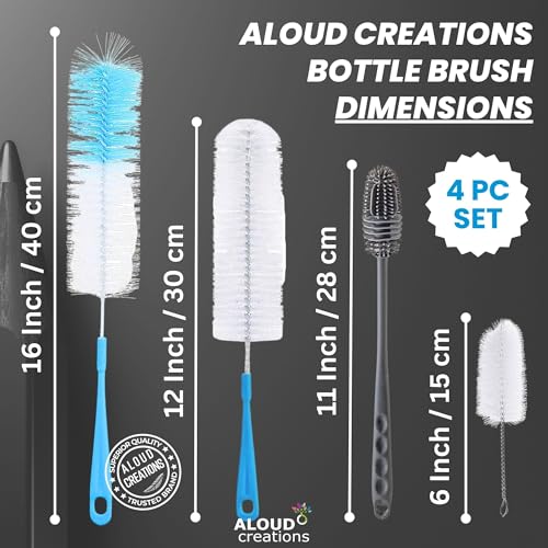 Image of ALOUD CREATIONS 4Pc Combo of Bottle Cleaning Brush | Long Handle Silicone Bottle Cleaner Brush for Washing Water Bottle, Baby Bottle, Containers, Vase & Glass | Bottle Mug Cleaning Brush | Pack of 4