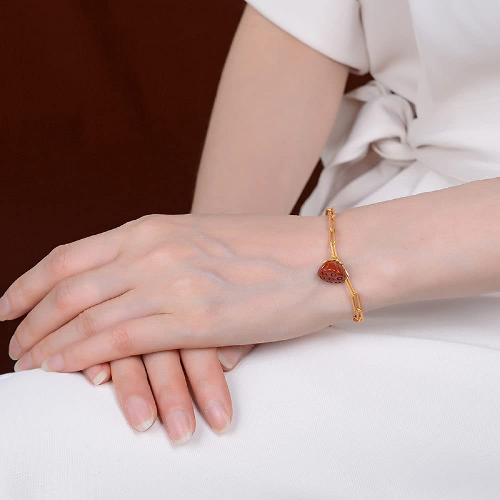 Girls Accessories Bracciale in Argento Sterling 925 Vintage per Donna Semplice Placcato in Oro Agata Rossa Loto Classico Gioielli Fascino Spiaggia Estiva Birthday Gift