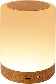 CNMTCCO Nachttischlampe LED mit Touch-Steuerung, Dimmbar mit 7 Farben und 3 Lichteffekten, Kabellose Ladestation, Holzdesign Tischlampe für Schlafzimmer, Wohnzimmer und Büro
