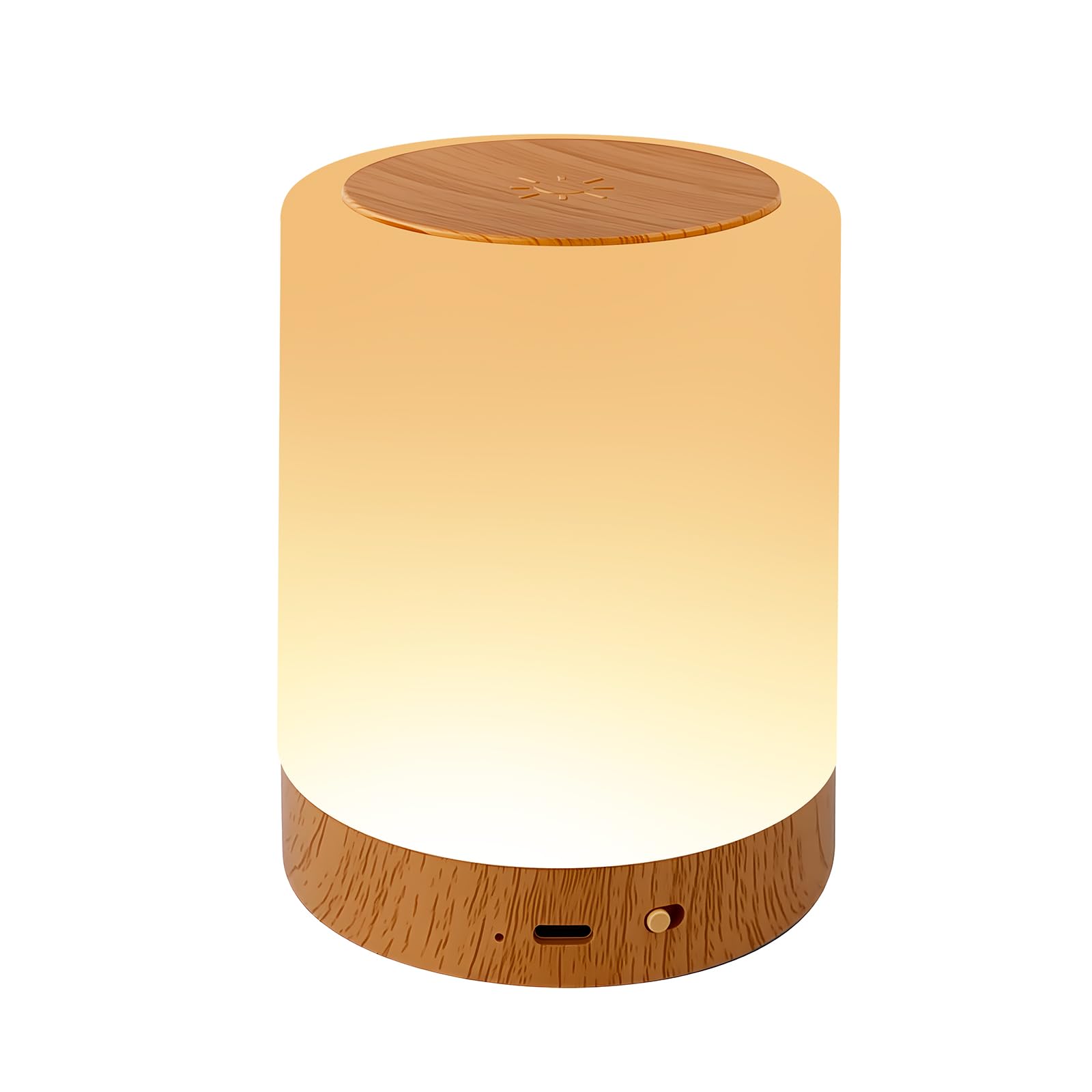 CNMTCCO Lámpara LED de mesilla de noche con atenuación táctil, 7 colores y 3 gradientes de color, carga inalámbrica USB, elementos de grano de madera, sala de estar, camping, etc.
