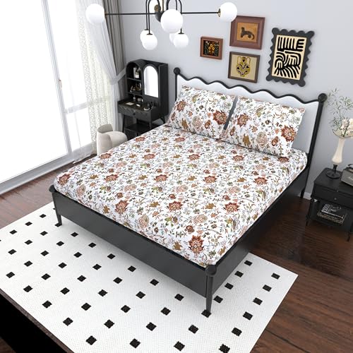Image of Mafatlal Saanjh 144 TC Cotton King Size Bed Sheet 108x108 Inch | Modern Designer Bedsheet | Soft Cozy Cotton Feel | 2 Pillow Covers Included | Espresso Brown