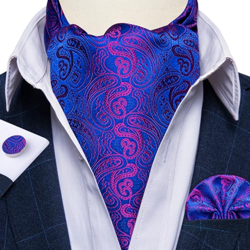 Image of DiBanGu Silk Woven Ascot Cravat with Pocket Square Set for Men | Paisley Ascot,Wrinkle-Resistant,Silky Smooth,Easy to Match,Cufflinks,Tie Ring,Wedding,Ceremonies,Party Occasions,Banquet