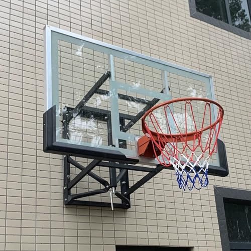 Heavy Duty Tempered Glass Backboard, Pro-Style Breakaway Rim, Durable Bracket and All Weather Net, Adjustable-Height, 54”x 32