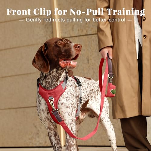 Image of Didog No Pull Dog Harness for Medium Dogs, Classic PU Leather, Red, L