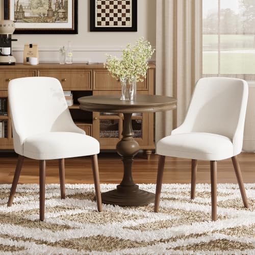 Image of MALOL Upholstered Dining Chairs Set of 2, High-Back Dining Room Chair with Wood Legs, Padded Kitchen Chairs for Dining Room /Restaurant /Cafe, Beige