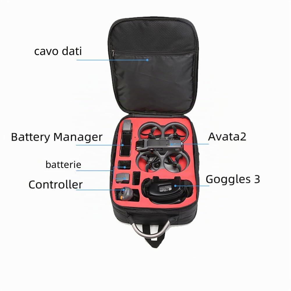Custodia da trasporto zaino per DJI Avata 2, custodia protettiva da viaggio portatile per drone Avata 2/Fly More Combo, per occhiali 3, custodia organizer per accessori per telecomando FPV