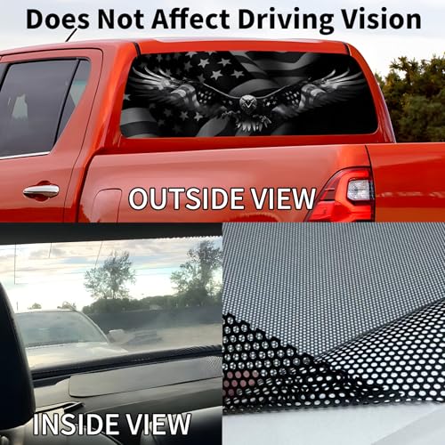 Image of Back Window Decals for Trucks - 65x17.3 in American Flag Window Decal Rear Window Decals for Truck Decor, Creative Truck Rear Window Decal for Personalized Decoration - Eagle-14-S