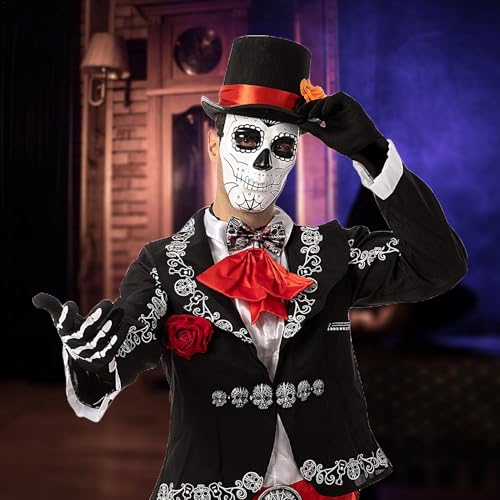 Conjunto de acessórios de Halloween para homens, fantasia de esqueleto masculino | 3 peças de acessó