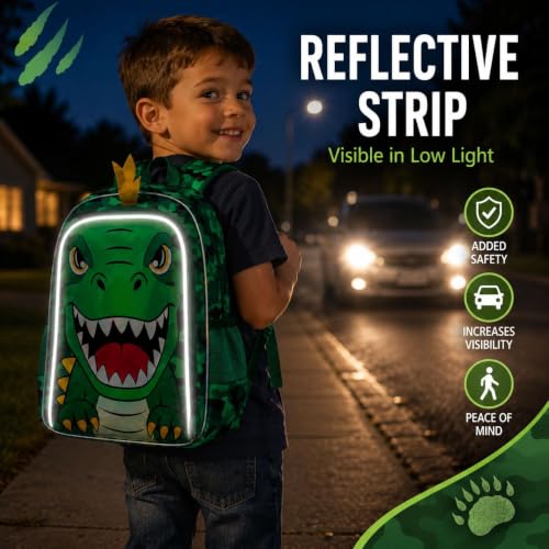Image of 16 inch Dinosaur Backpack for Boys, 3Pcs Dino Kids Bookbag with Lunch Box, School Backpacks for Elementary Preschool Kindergarten (Green)