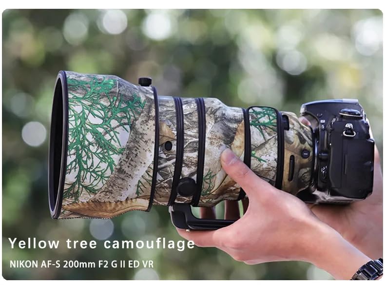 CHASING BIRDS Camouflage Waterproof Lens Coat for Nikon AF-S 200mm f/2G ED VR II Rainproof Lens Protective Cover (Yellow Tree Camouflage, with 1.7X TC (TC-17E II))