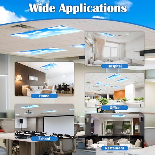 Image of ANGSYLTH 8 Pcs Fluorescent Light Covers - 4 x 2 Feet Covers for Ceiling Lights, 8 x 10 Magnetic Light Filters for Classroom, Office, Hospitals (Blue Skies & White Clouds)