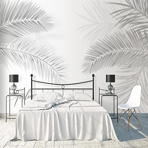 Modern Black White Hand Painted 3D Photo Wallpaper, Minimalism Leaves Art Wall Poster Murals, Wall Painting Art Wallpaper For Living Room And Bedroom Home Decor 59" By 28" #TOP5