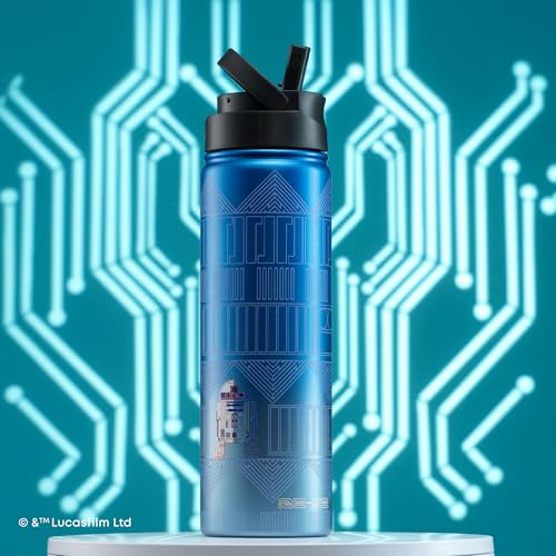 JoyJolt Star Wars Botella de Agua de Acero Inoxidable R2-D2 con Tapa de Pajilla, 22 oz Termo al Vacío miniatura 7