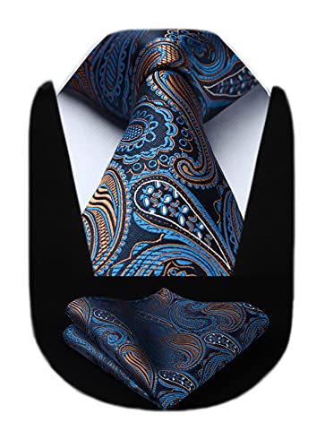 Image of HISDERN Ties for Men Paisley Floral Tie Handkerchief Classic Woven Business Formal Necktie and Pocket Square Set Wedding