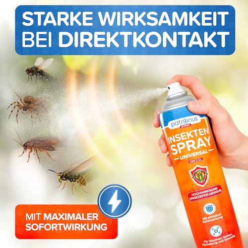 Patronus Insektenspray Universal für Wohnung mit Sofortschutz 2x 750 ml zur Abwehr von zahlreichen Insekten - Hochwirksames Ungeziefer-Spray mit dezentem Zitrusduft, Aus deutscher Produktion