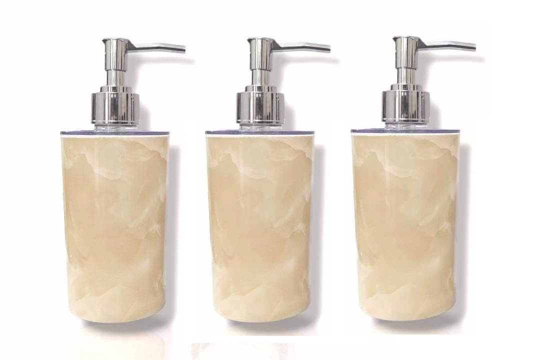 LAGET®Unbreakable Liquid Soap/Shampoo/Hand wash/Sanitizer/Lotion Dispenser Plastic Bottle with Pump for Bathroom/Kitchen Sink Pack of 3 Marble Print(300 Ml Each)