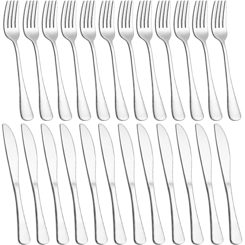 24-teiliges Messer- und Gabel-Set, Joeczo Edelstahl-Besteck für 12 Personen, Besteckset inklusive 12 Gabeln und 12 Tafelmesser, Spülmaschinengeeignet, Besteck für Haushalt/Restaurant