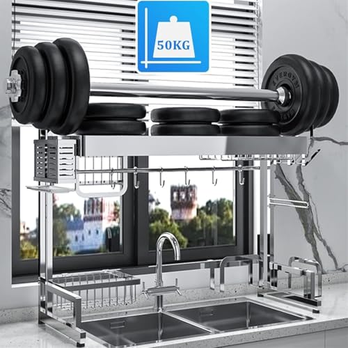 Escurreplatos Grande de Acero Inoxidable para Colocar sobre el Fregadero. Ahorra Espacio y Ofrece Amplio Almacenamiento una organización eficiente(64x32 83cm).