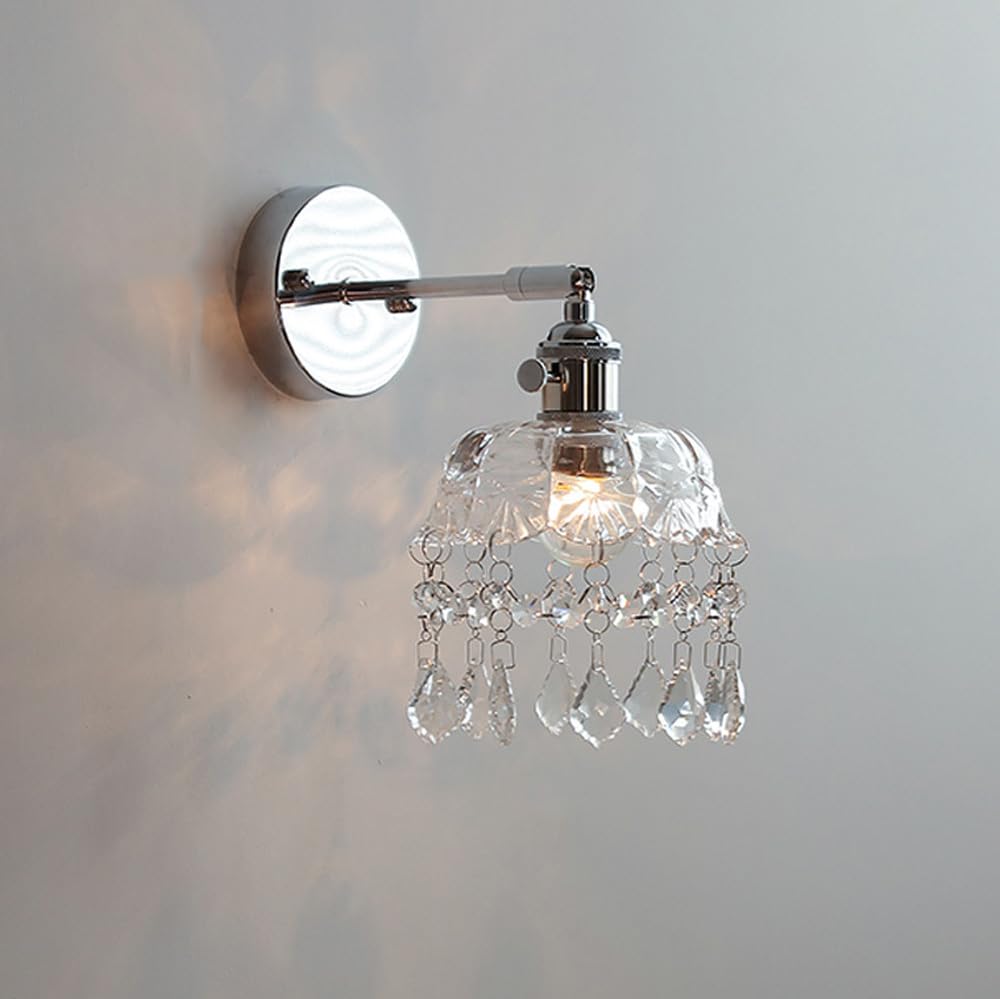 HUAYUSEDF Modern Glass Crystal Wall Sconce Chrome Nordic Mid Century Light Fixture Hardwired Adjustable Industrial Bedroom Mounted Lamp for Living Room Bathroom Staircase Kids(B)