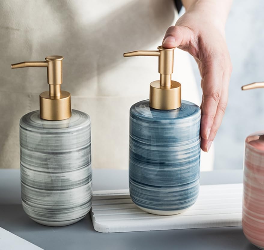 Simple Ceramic Soap Dispenser/350ml,Lotion Bottle,soap Pump Dispenser,Empty Pump Dispenser Bottles,Bathroom Accessories (Blue 350ml)