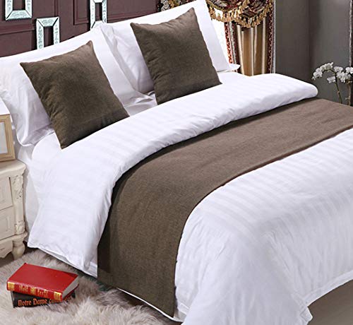 Mengersi Solid Bed Runner Scarf Protector Slipcover Bed Decorative Scarf for Bedroom Hotel Wedding Room(Twin Extra Long, Coffee)