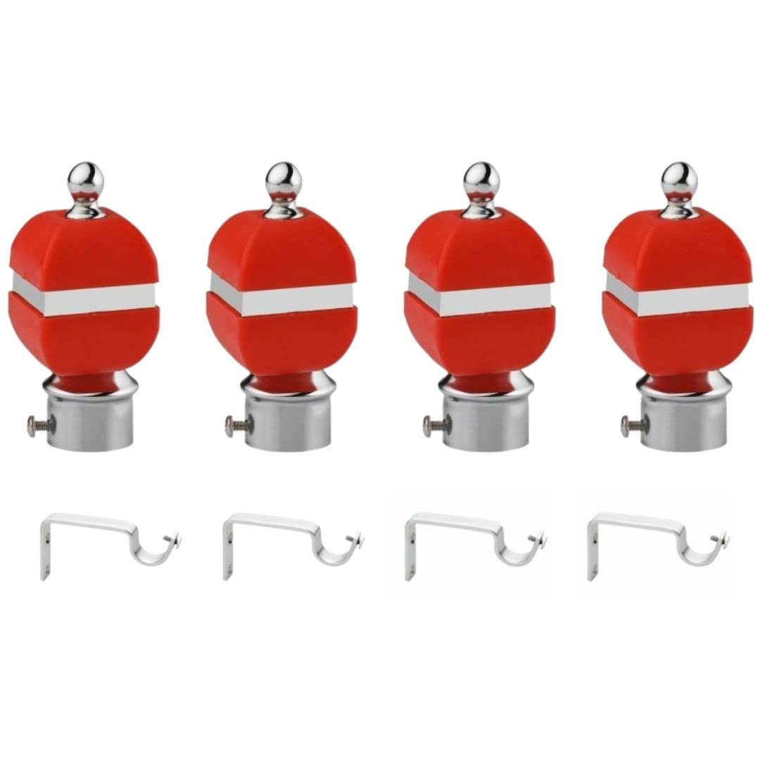 Rkoing ABS Curtain Bracket Parda Holder with Support 1 Inch Rod Pocket Finials Designer Door and Window Rod Support Fittings, Curtain Rod Holder (Pack of 4, Red)