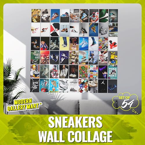 Image of MODERN GALLERY MART Pack of 54 Sneakers Wall Collage Kit Posters - 4 x 6 Inches Posters for Wall Decoration - Wall Art For Bedroom, Office, Living room, Dorm room - Glue Dots Included