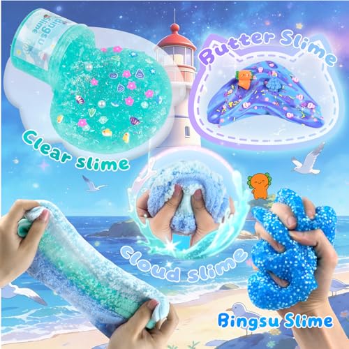 Image of 12 Pack Slimes, Blue Slime Kit, Clear Butter Slimes Cloud Slimes Fluffy DIY Kit for Girls Boys, Slime Party Favors Goodie Bag Easter Basket Stuffers, 4 5 6 7 8 9 10 Year Old Birthday Gift Cute Stuff