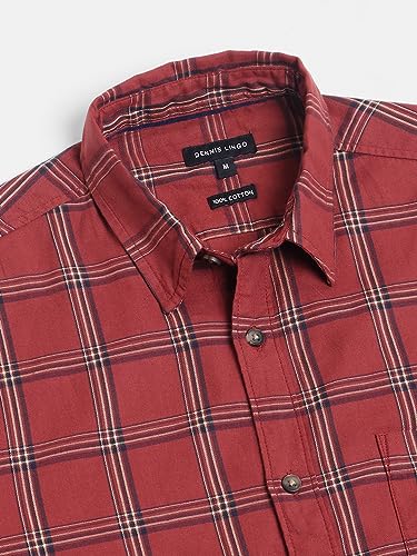 Image of Dennis Lingo Men's Khaki Cotton Casual Shirt, Full Sleeve Slim Fit Spread Collar