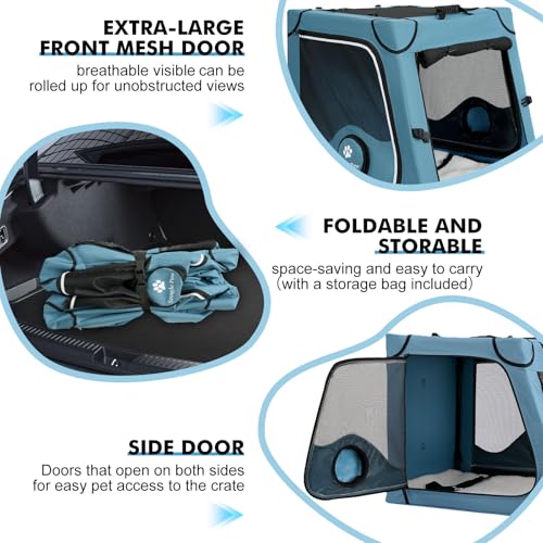 Snagle Paw Tragbare Hundebox für Autoreisen, Metallrahmen, Haustier-Transportbox für Auto-Rücksitz, Befestigung mit Kopfstützengurt und Sicherheitsgurt, M