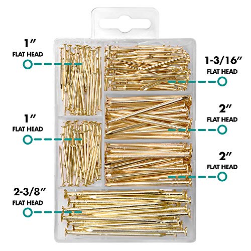 HangDone Nails Assortment 250-Pieces 4 Sizes, Brass Plated - Thumbnail 4