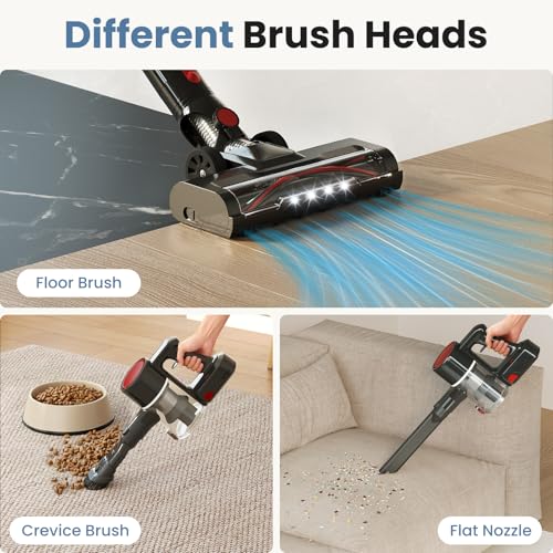 Image of OLIXIS Cordless Vacuum Cleaner, Rechargeable Upright Cleaner with Flexible Steering, Extendable Wand, LED Headlight, 3 Brushes & Wall Mount, Handheld Vacuum for Hardwood Floor Home Cleaning