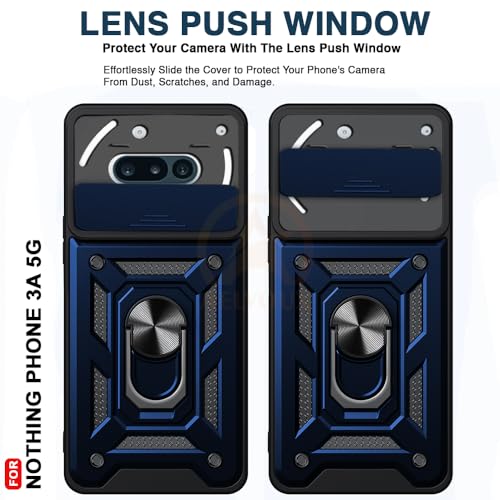 Image of Armor Bumper Back Cover Case for Nothing Phone 3A 5G Rotating Camera Cover, Ring Holder & Kickstand | Heavy Duty & 360 Degree Protection Nothing Phone 3A 5G Back Cover (Blue)