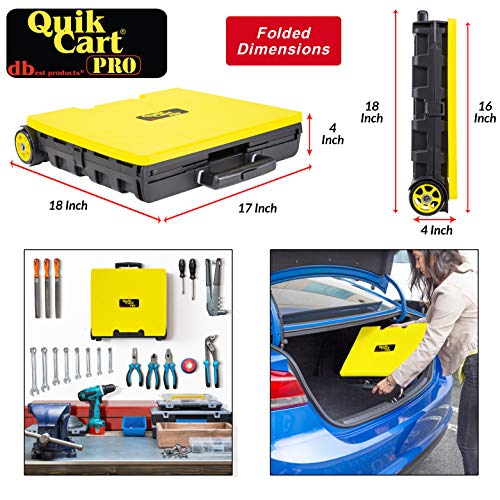Image of dbest products Quik Cart Pro Wheeled Rolling Crate Teacher Utility with seat Heavy Duty Collapsible Basket with Handle, Yellow