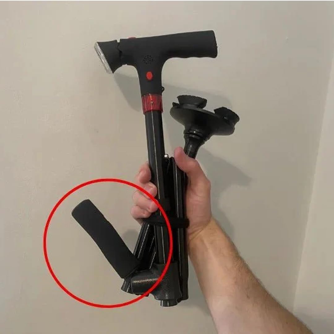 Canne De Soutien Astuvita Canne de Marche Ergonomique avec LED et Alarme, Double Poignée & Base Autoportante, Aide à la Mobilité Senior, Pliable Réglable Légère