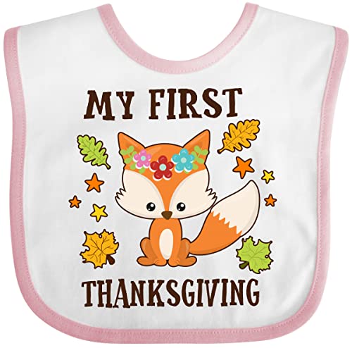 inktastic My First Thanksgiving with Fall Fox and Leaves Baby Bib