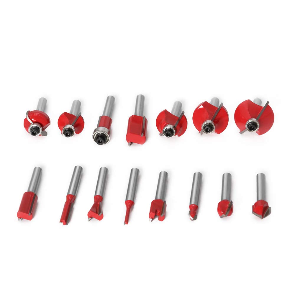 Bestgle 15-Piece 1/4" Shank Router Bit Set - Tungsten Carbide Tipped Woodworking Tools With Wooden Case